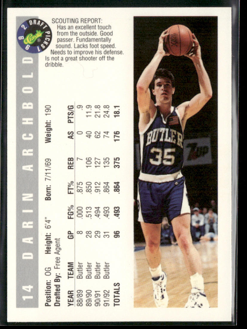 Darin Archbold 1992 Classic Draft Picks #14 Butler Bulldogs