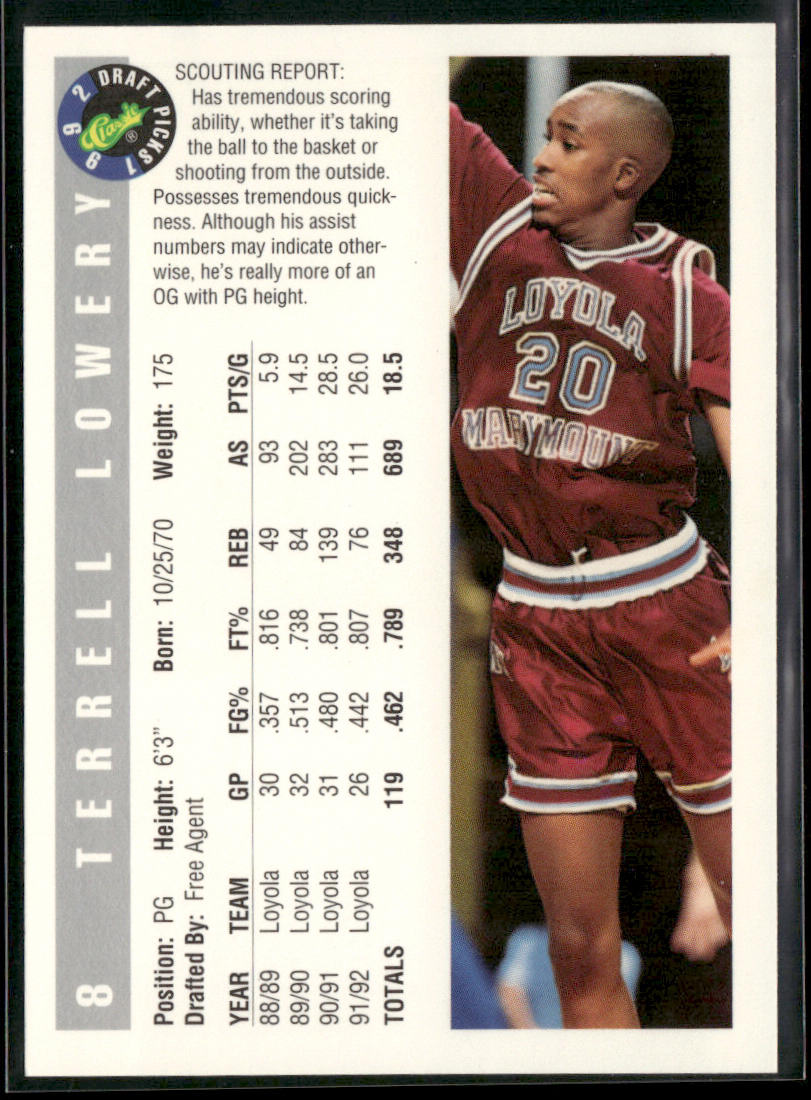 Terrell Lowery 1992 Classic Draft Picks #8 Loyola Marymount Lions
