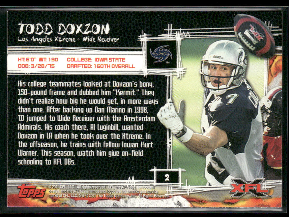 Todd Doxzon 2001 Topps XFL #2 Los Angeles Xtreme