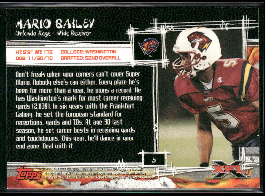 Mario Bailey 2001 Topps XFL #5 Orlando Rage