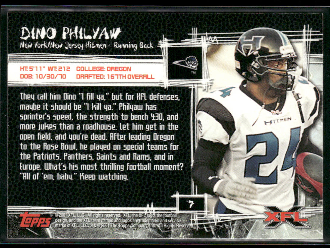 Dino Philyaw 2001 Topps XFL #7 New York-New Jersey Hitmen