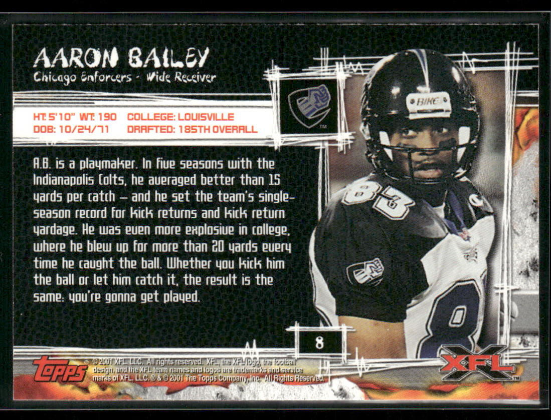 Aaron Bailey 2001 Topps XFL #8 Chicago Enforcers