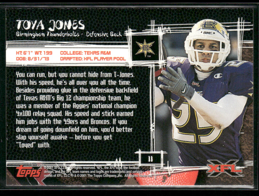 Toya Jones 2001 Topps XFL #11 Birmingham Thunderbolts