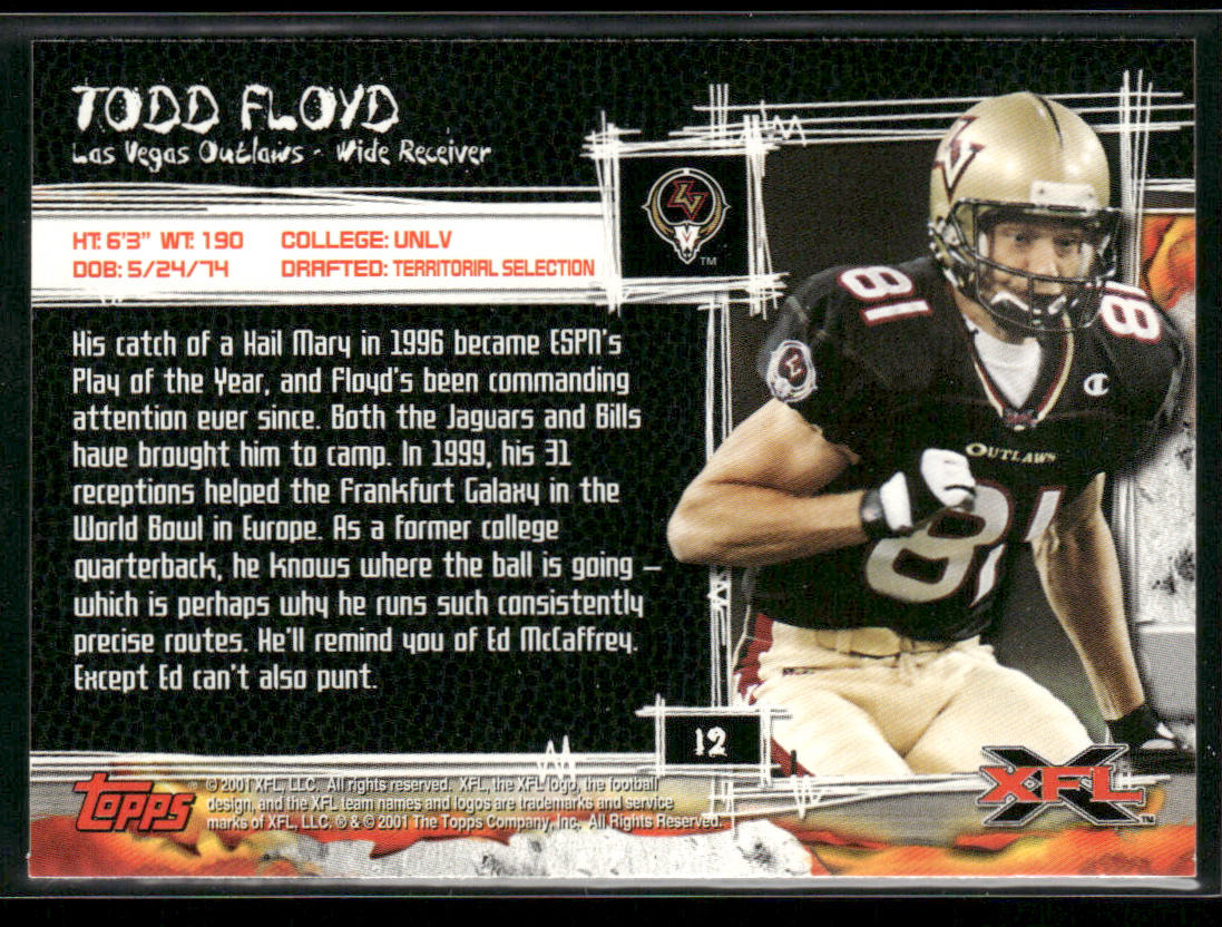 Todd Floyd 2001 Topps XFL #12 Las Vegas Outlaws