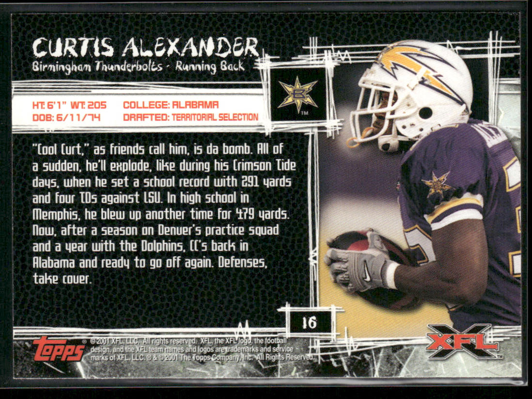 Curtis Alexander 2001 Topps XFL #16 Birmingham Thunderbolts