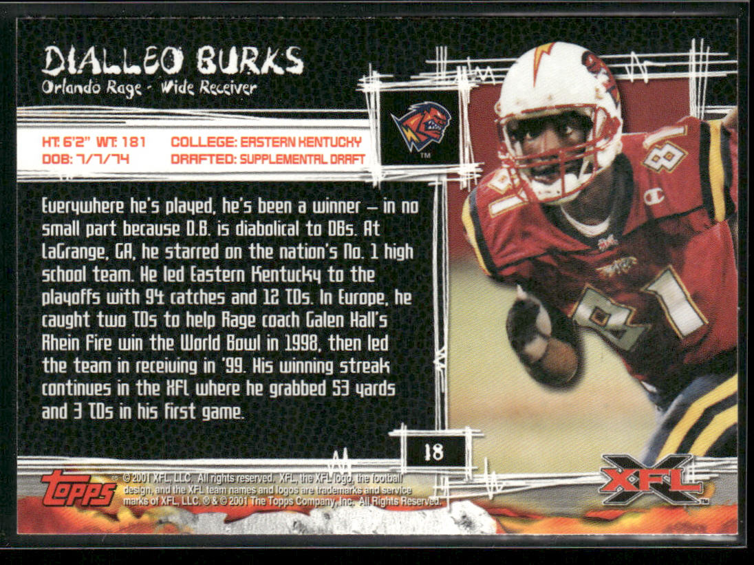 Dialleo Burks 2001 Topps XFL #18 Orlando Rage