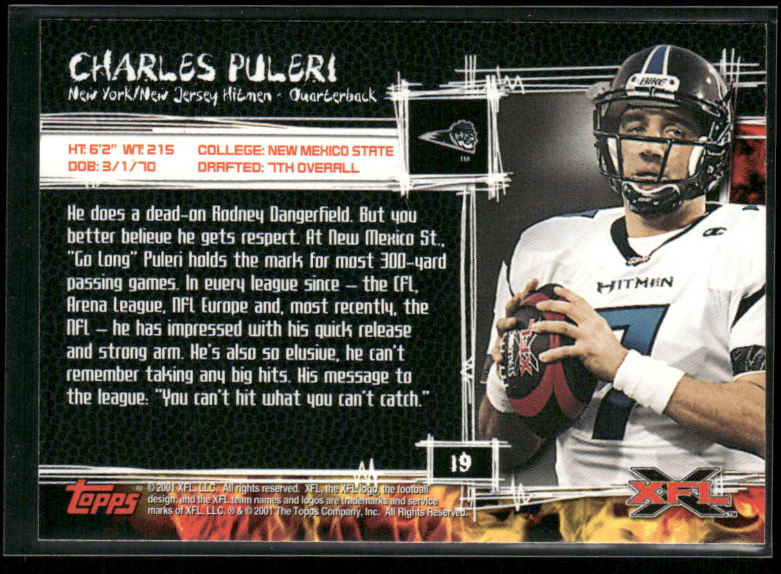 Charles Puleri 2001 Topps XFL #19 New York-New Jersey Hitmen