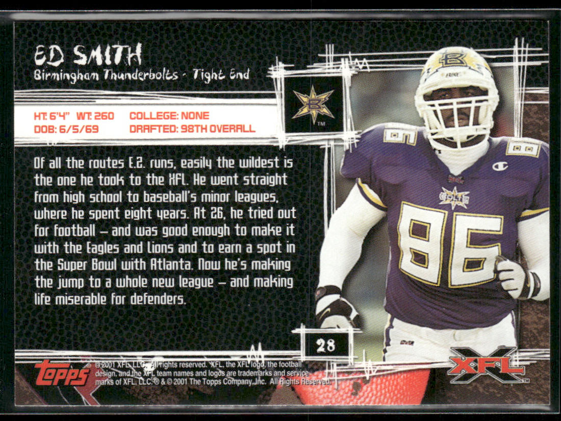 Ed Smith 2001 Topps XFL #28 Birmingham Thunderbolts