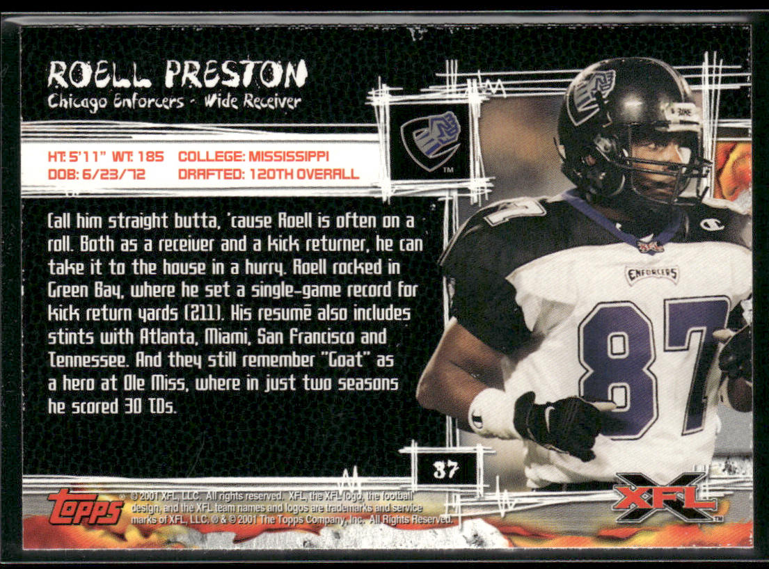 Roell Preston 2001 Topps XFL #37 Chicago Enforcers
