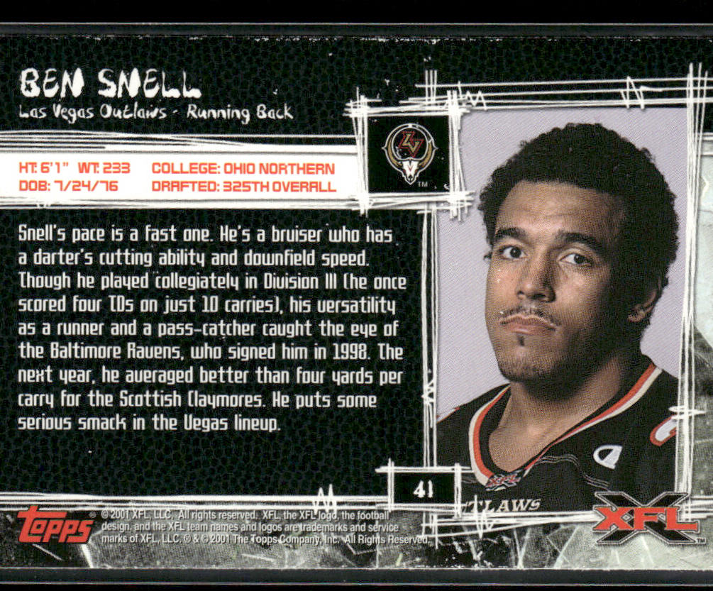 Ben Snell 2001 Topps XFL #41 Las Vegas Outlaws