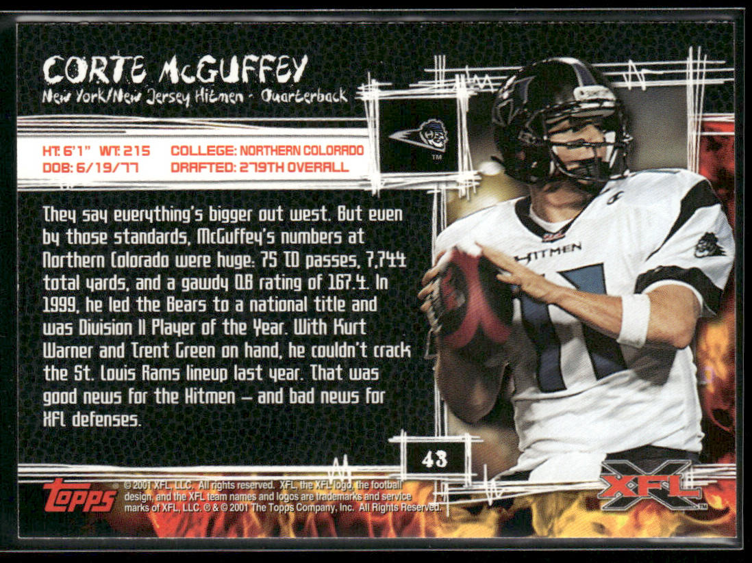 Corte McGuffey 2001 Topps XFL #43 New York-New Jersey Hitmen