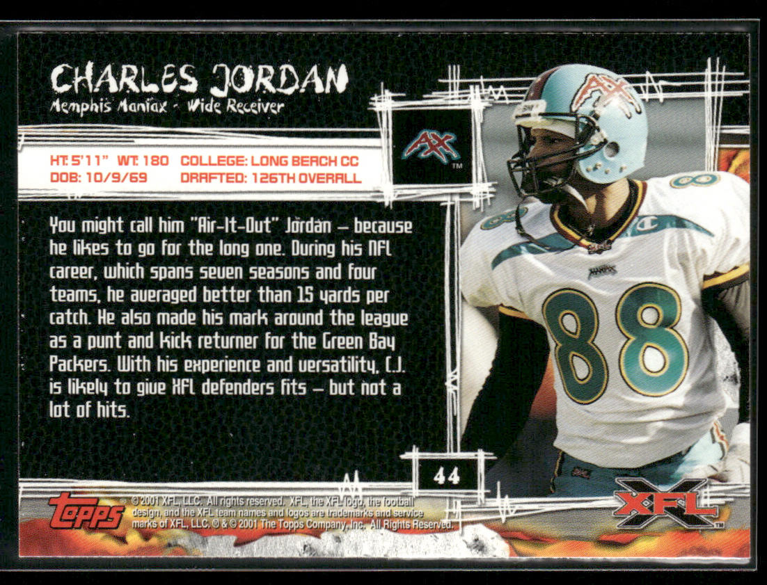 Charles Jordan 2001 Topps XFL #44 Memphis Maniax