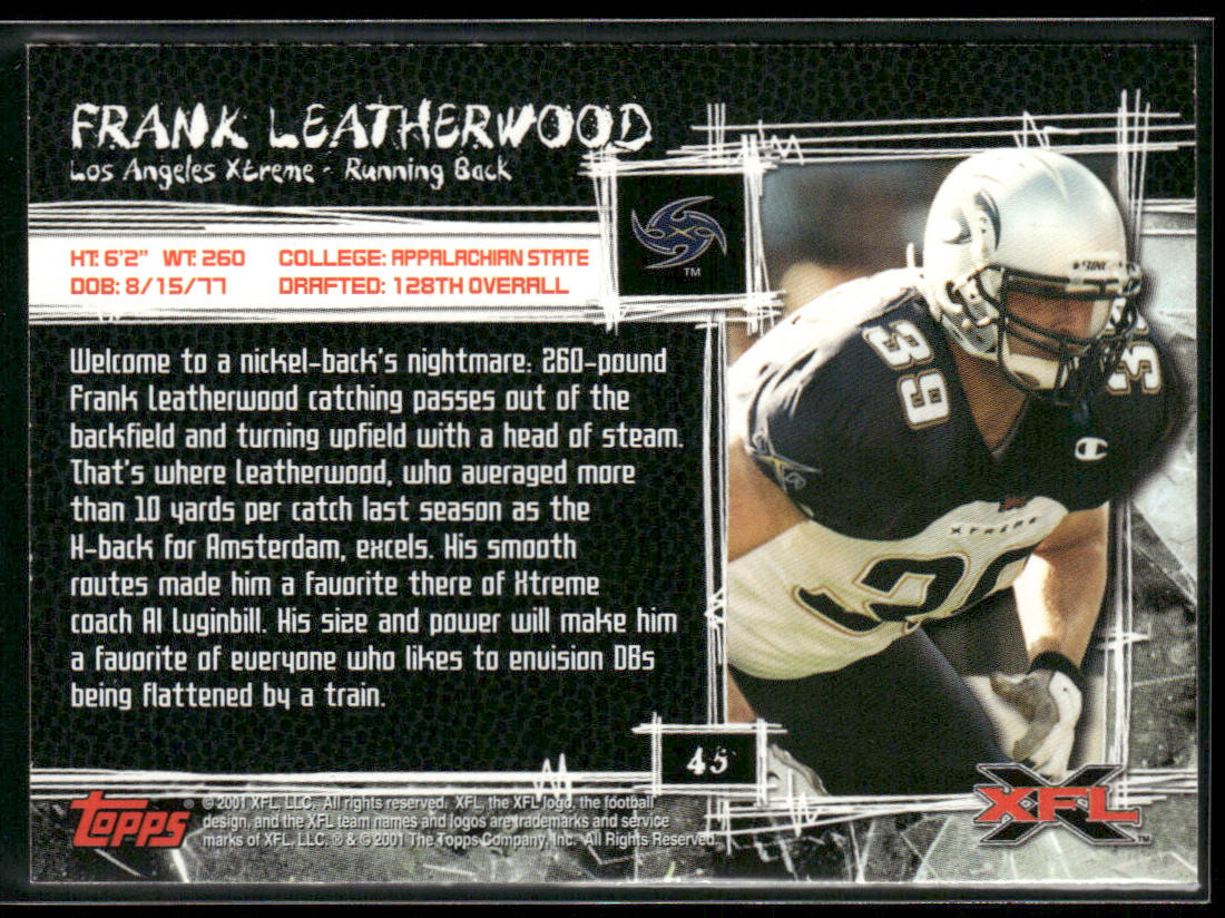 Frank Leatherwood 2001 Topps XFL #45 Los Angeles Xtreme