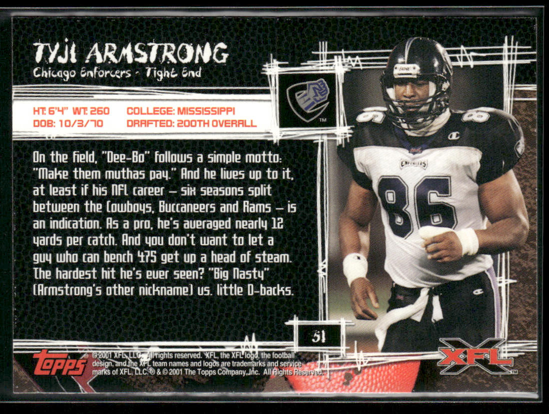 Tyji Armstrong 2001 Topps XFL #51 Chicago Enforcers