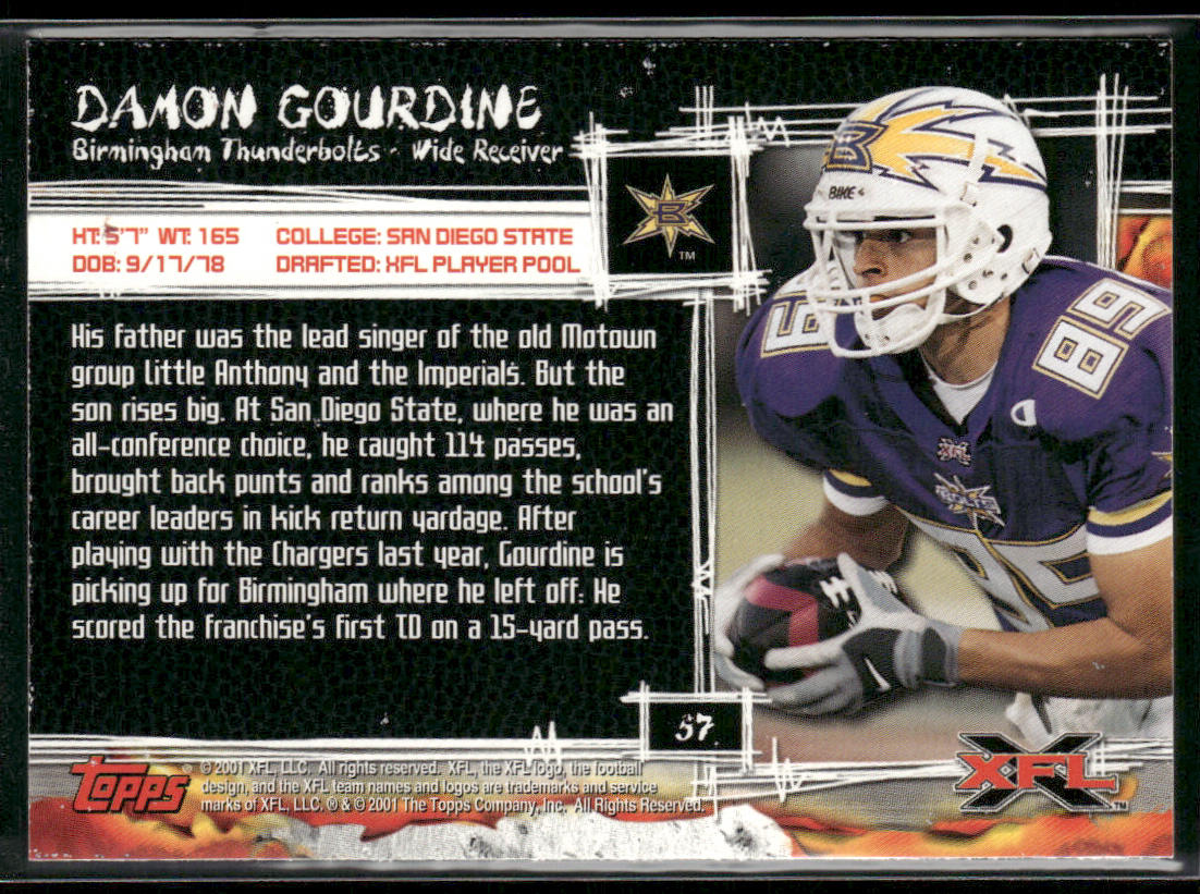 Damon Gourdine 2001 Topps XFL #57 Birmingham Thunderbolts