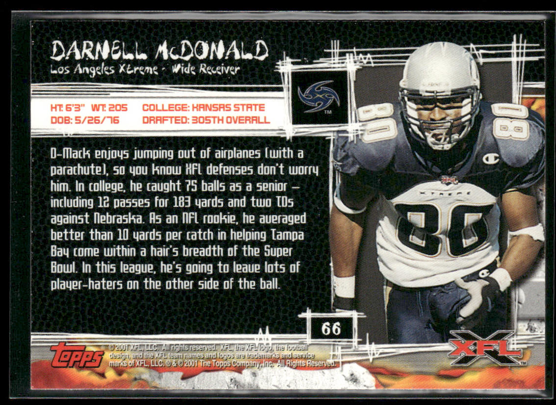Darnell McDonald 2001 Topps XFL #66 Los Angeles Xtreme
