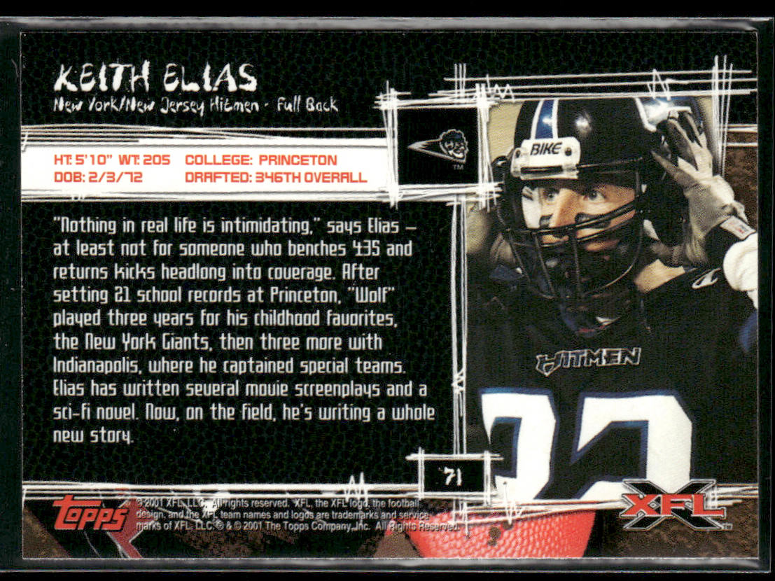 Keith Elias 2001 Topps XFL #71 New York-New Jersey Hitmen
