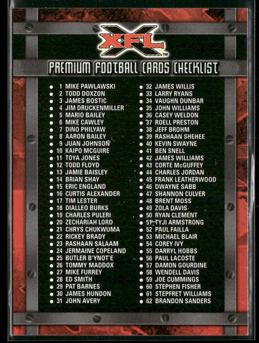Checklist 2001 Topps XFL #100