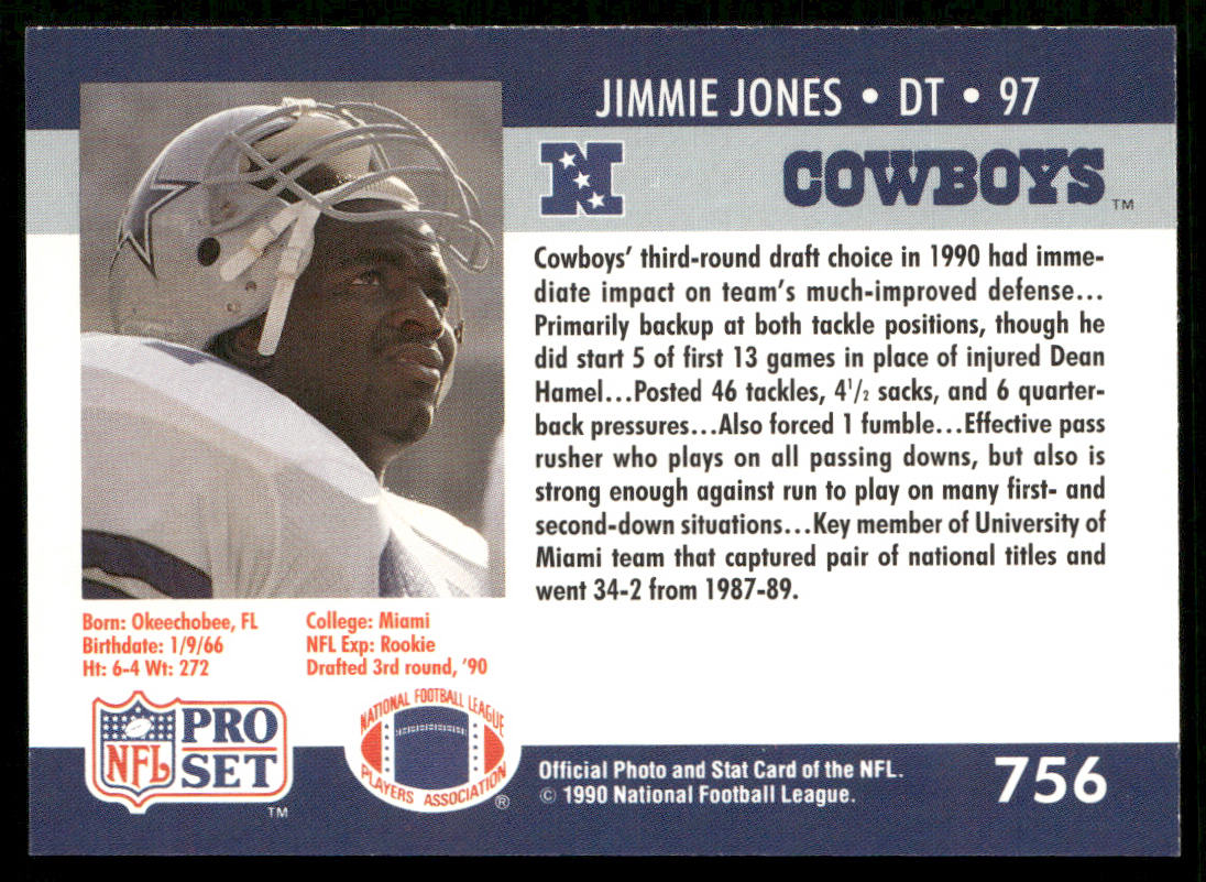 Jimmie Jones 1990 Pro Set #756 RC Dallas Cowboys