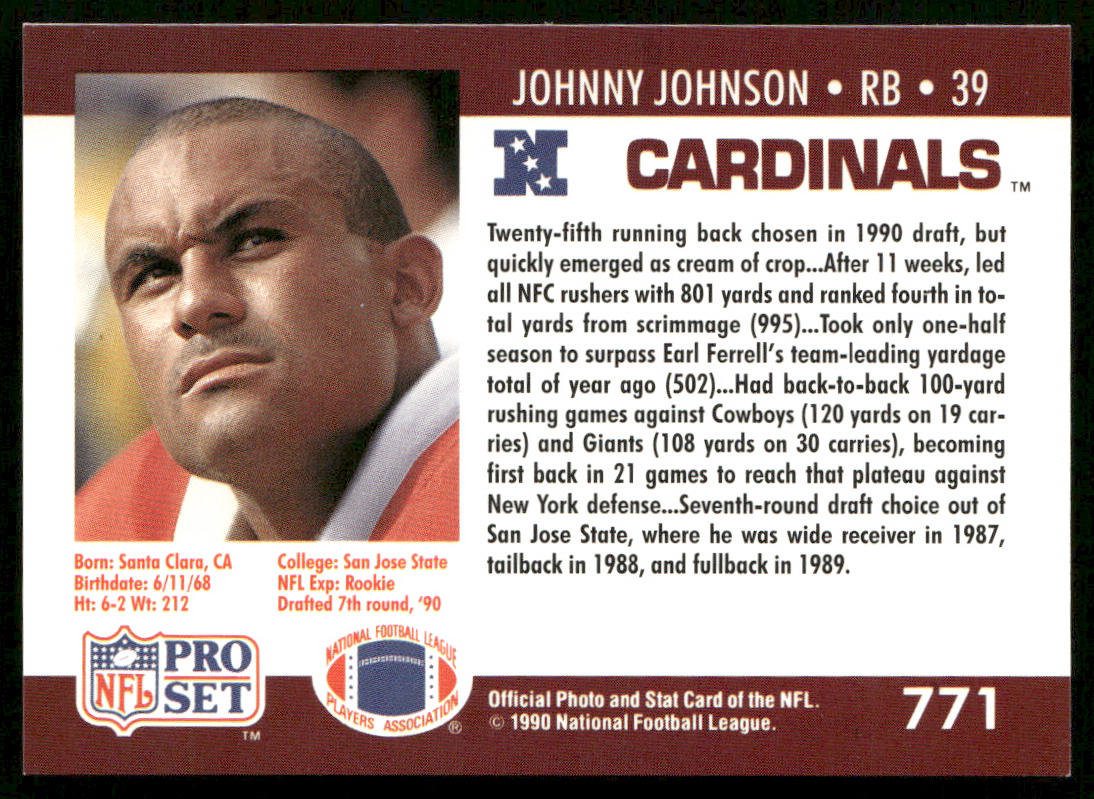 Johnny Johnson 1990 Pro Set #771 RC Phoenix Cardinals