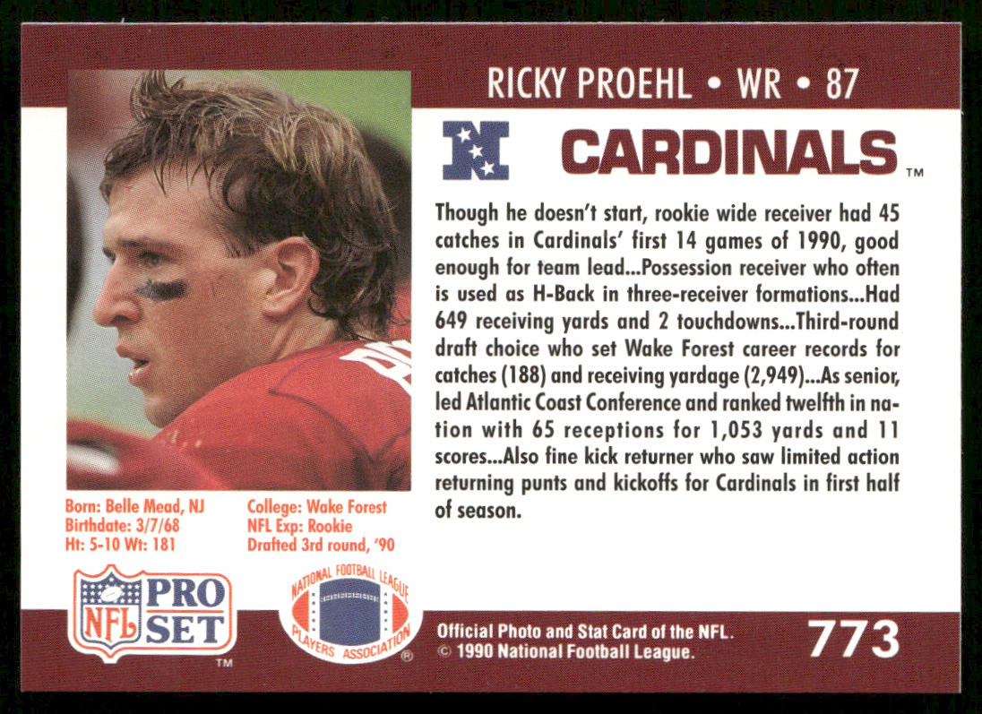 Ricky Proehl 1990 Pro Set #773 RC Phoenix Cardinals