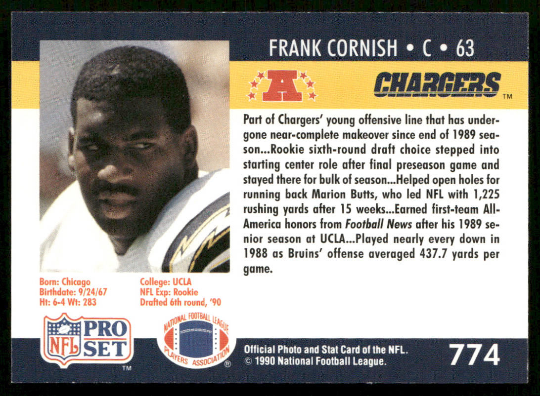 Frank Cornish 1990 Pro Set #774 RC San Diego Chargers