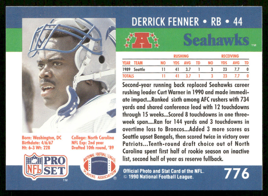 Derrick Fenner 1990 Pro Set #776 RC Seattle Seahawks