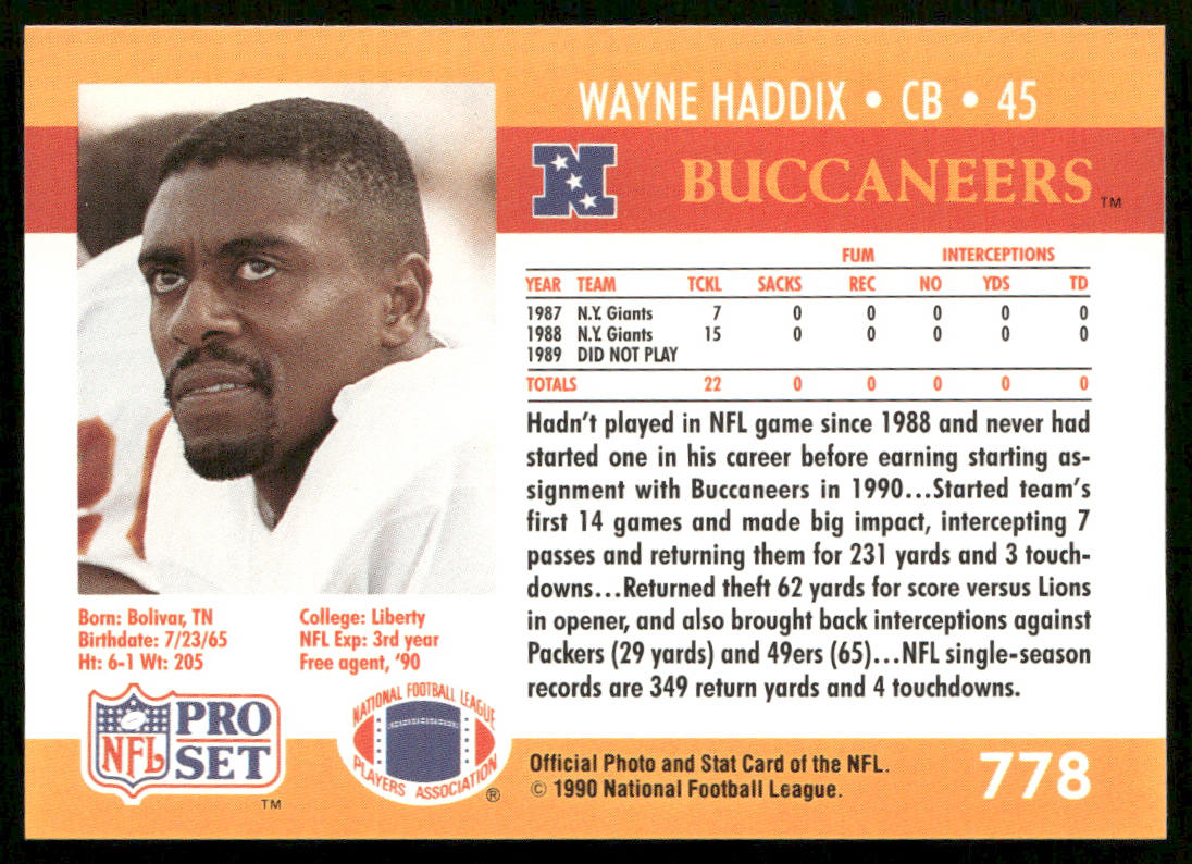 Wayne Haddix 1990 Pro Set #778 RC Tampa Bay Buccaneers