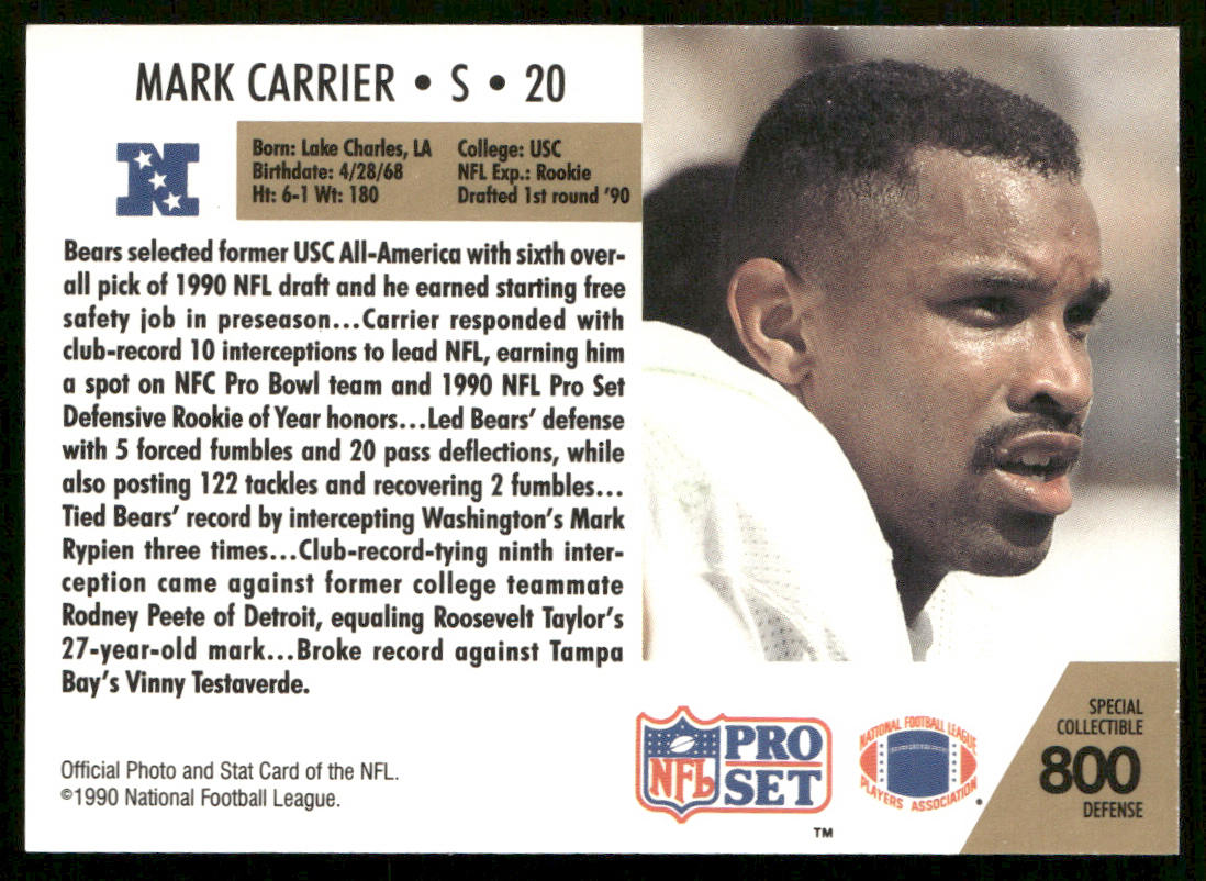 Mark Carrier 1990 Pro Set #800 Defense Chicago Bears