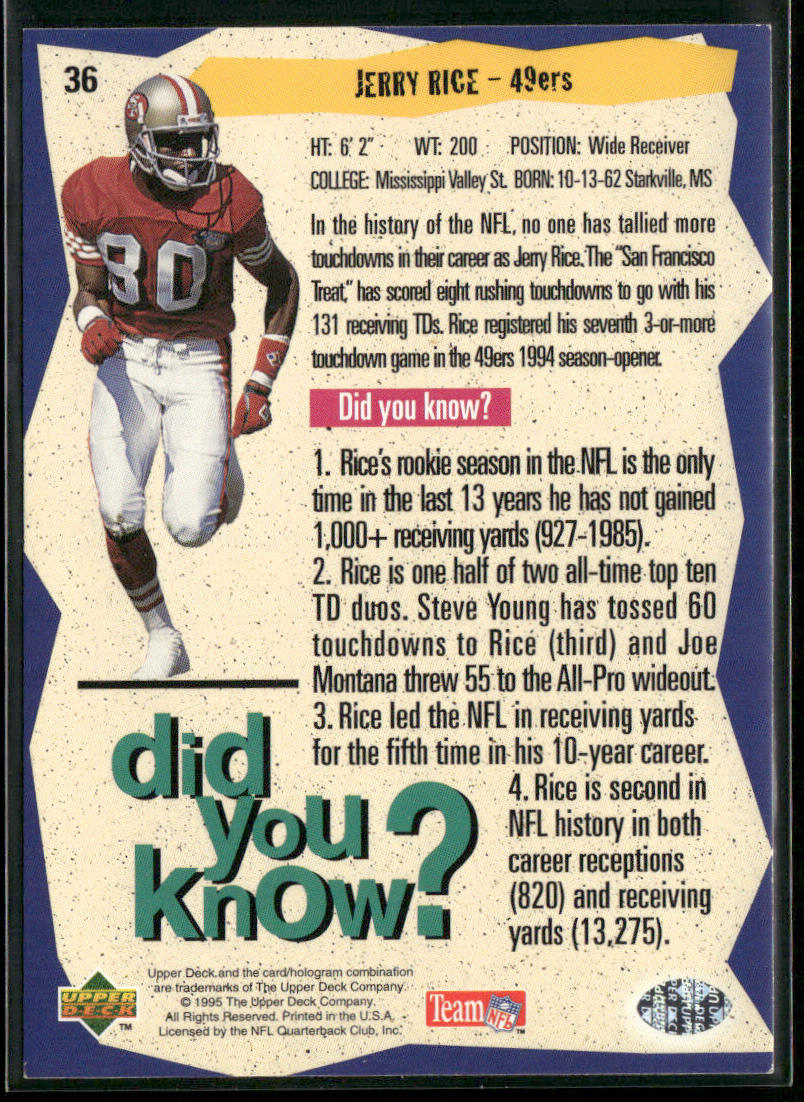 Jerry Rice 1995 Collector's Choice Player's Club #36 San Francisco 49ers