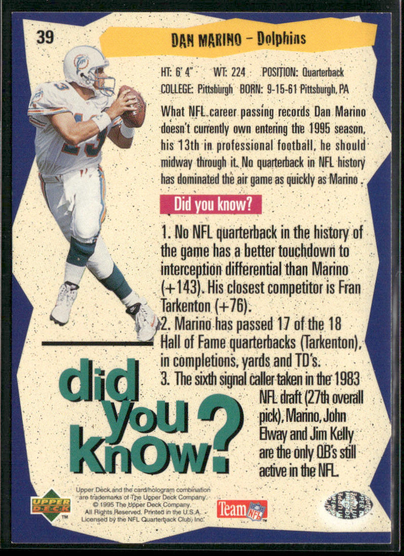 Dan Marino 1995 Collector's Choice Player's Club #39 Miami Dolphins