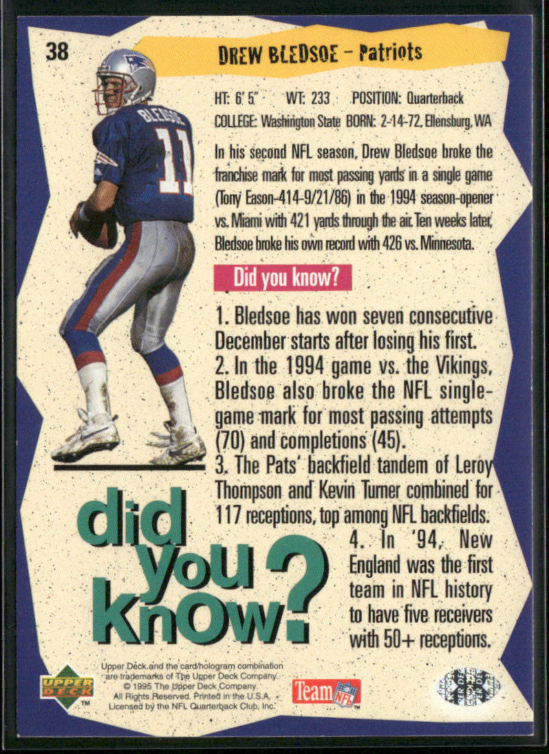 Drew Bledsoe 1995 Collector's Choice Player's Club #38 New England Patriots