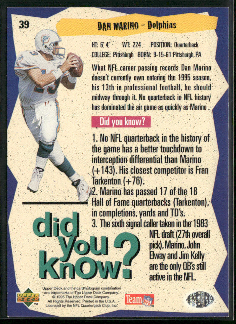 Dan Marino 1995 Collector's Choice #39 Miami Dolphins