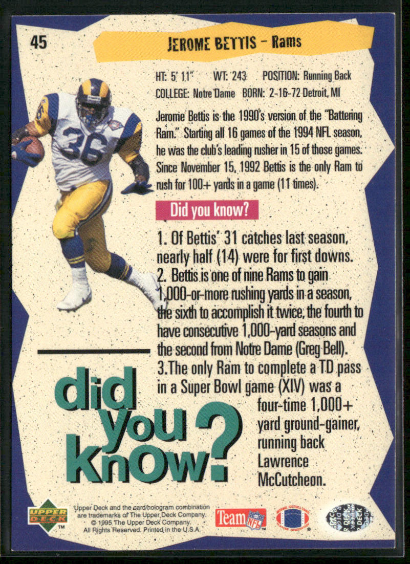 Jerome Bettis 1995 Collector's Choice #45 St. Louis Rams
