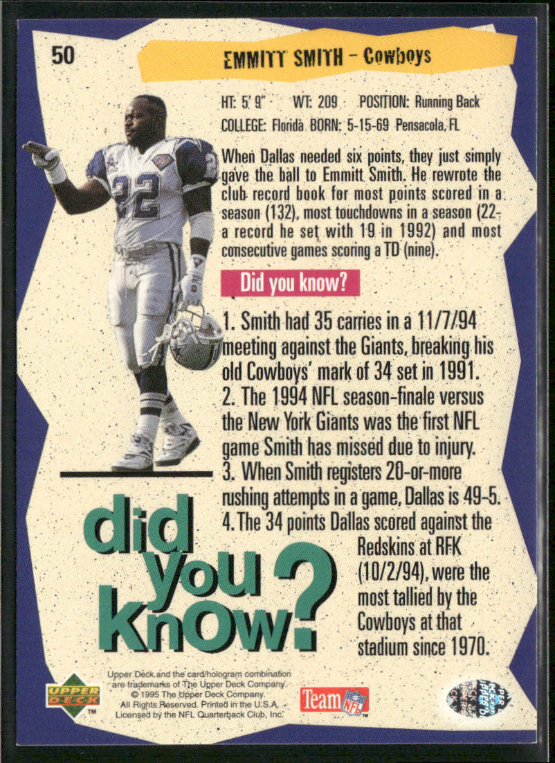 Emmitt Smith 1995 Collector's Choice Player's Club #50 Dallas Cowboys