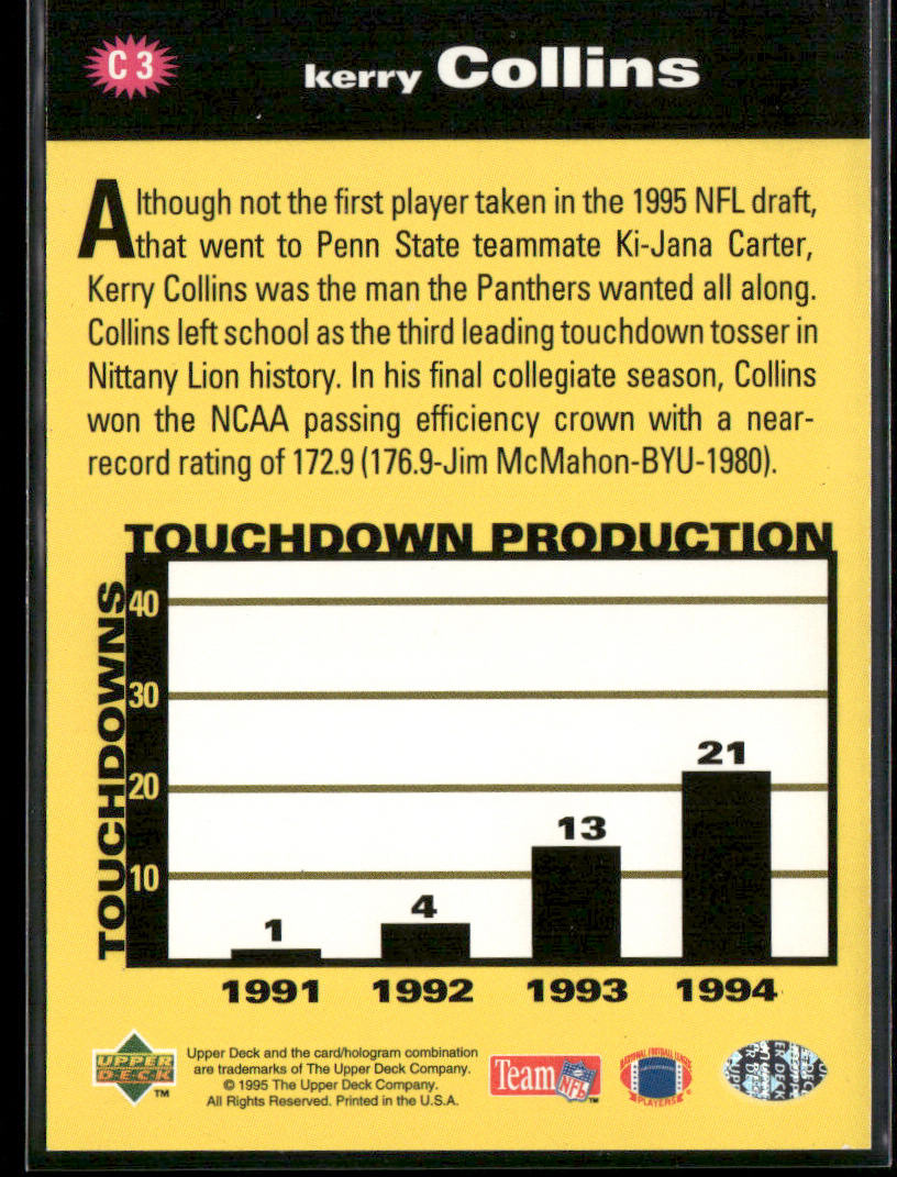 Kerry Collins 1995 Collector's Choice You Crash the Game Silver Set Exchange #C3