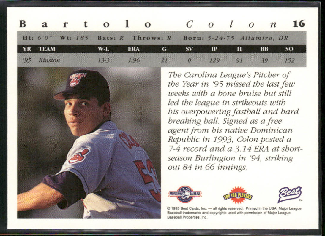 Bartolo Colon 1995 Best #16 Kinston Indians
