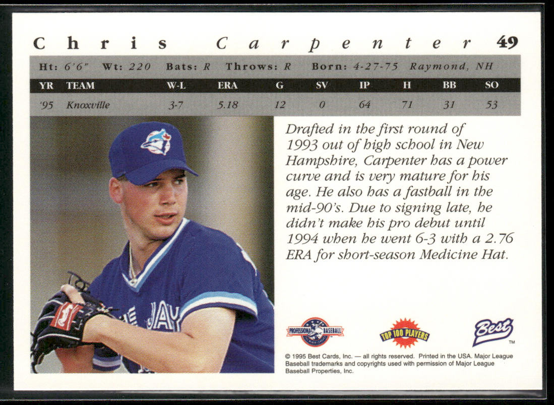 Chris Carpenter 1995 Best #49 Knoxville Smokies