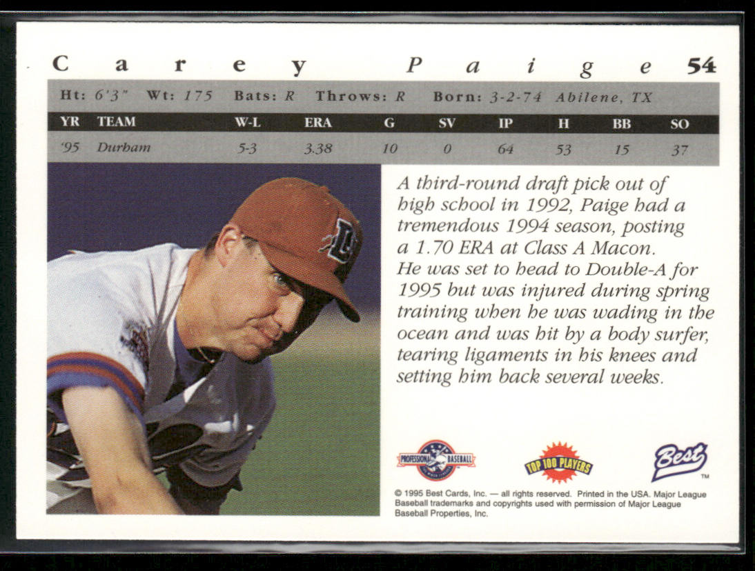 Carey Paige 1995 Best #54 Durham Bulls