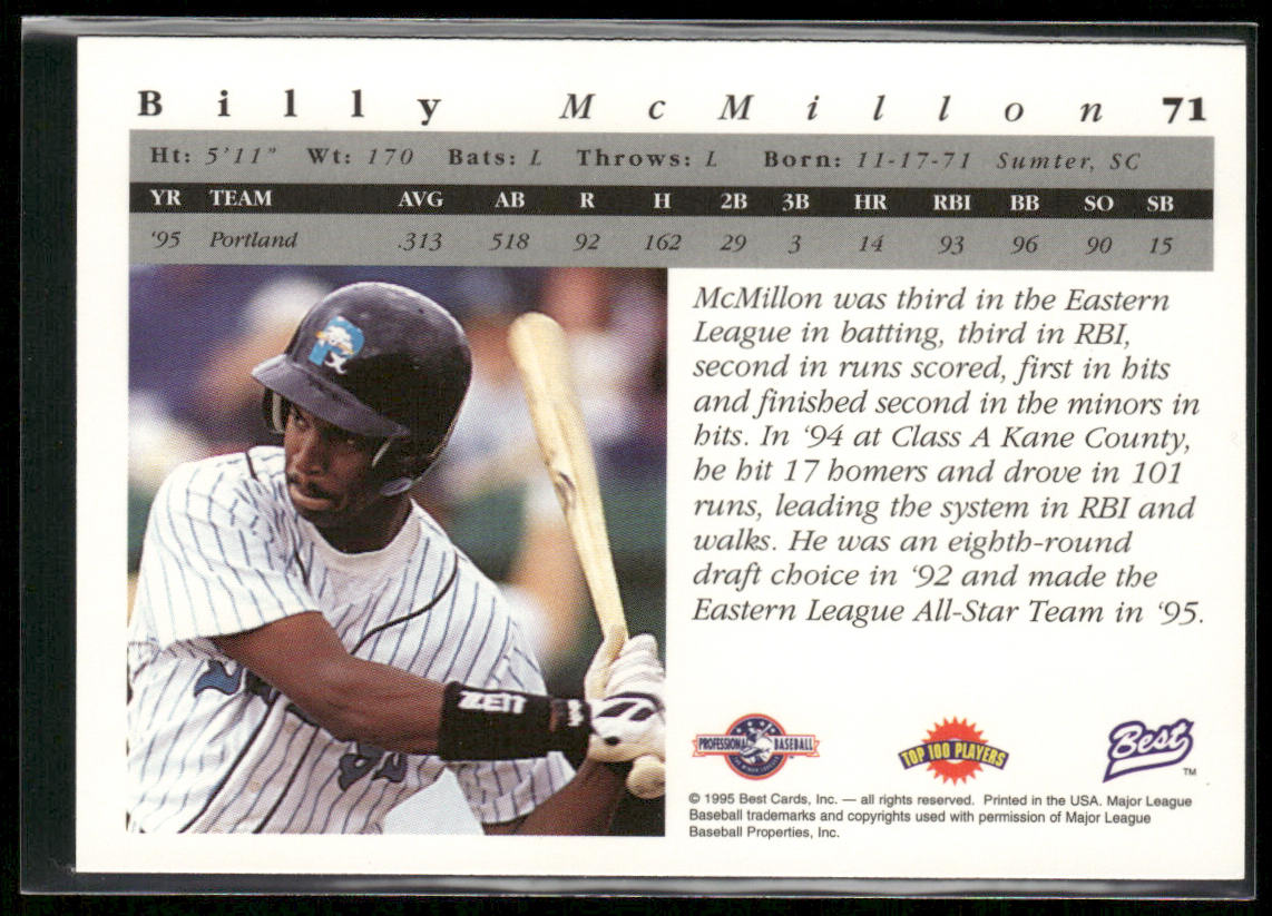 Billy McMillon 1995 Best #71 Portland Sea Dogs