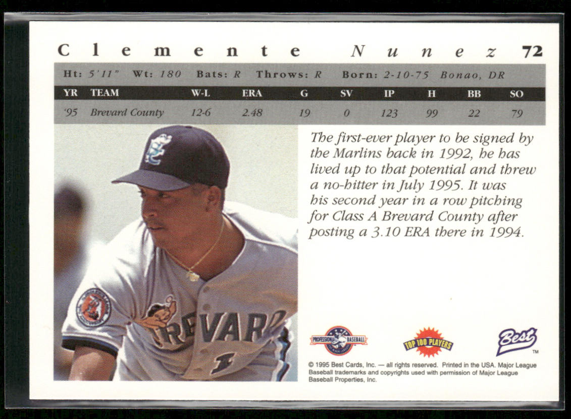 Clemente Nunez 1995 Best #72 Brevard County Manatees