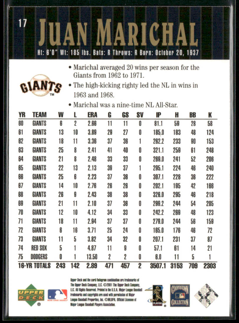 Juan Marichal 2001 Upper Deck Hall of Famers #17 San Francisco Giants