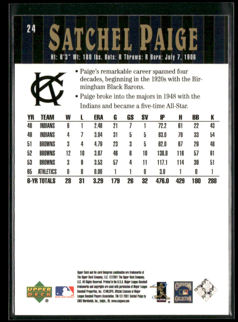 Satchel Paige 2001 Upper Deck Hall of Famers #24 Kansas City Monarchs