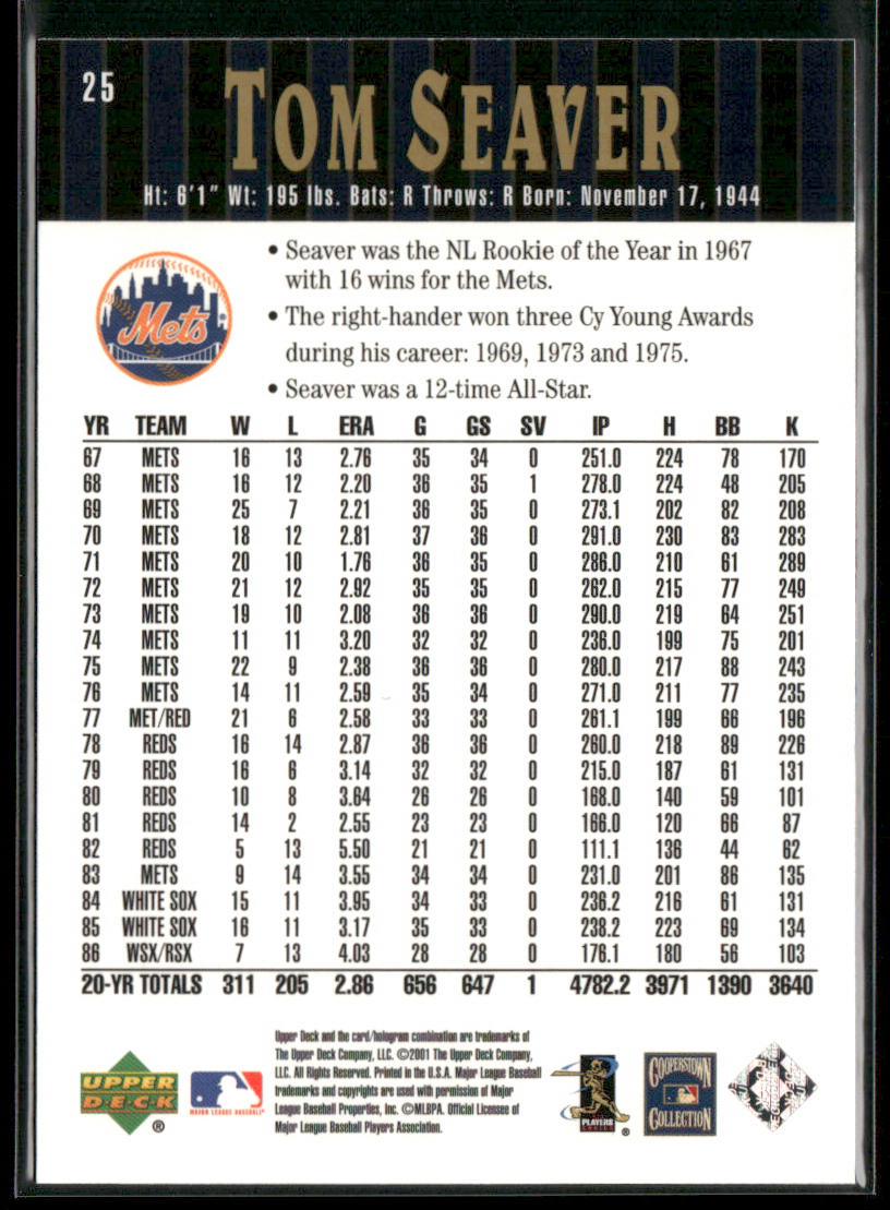 Tom Seaver 2001 Upper Deck Hall of Famers #25 New York Mets