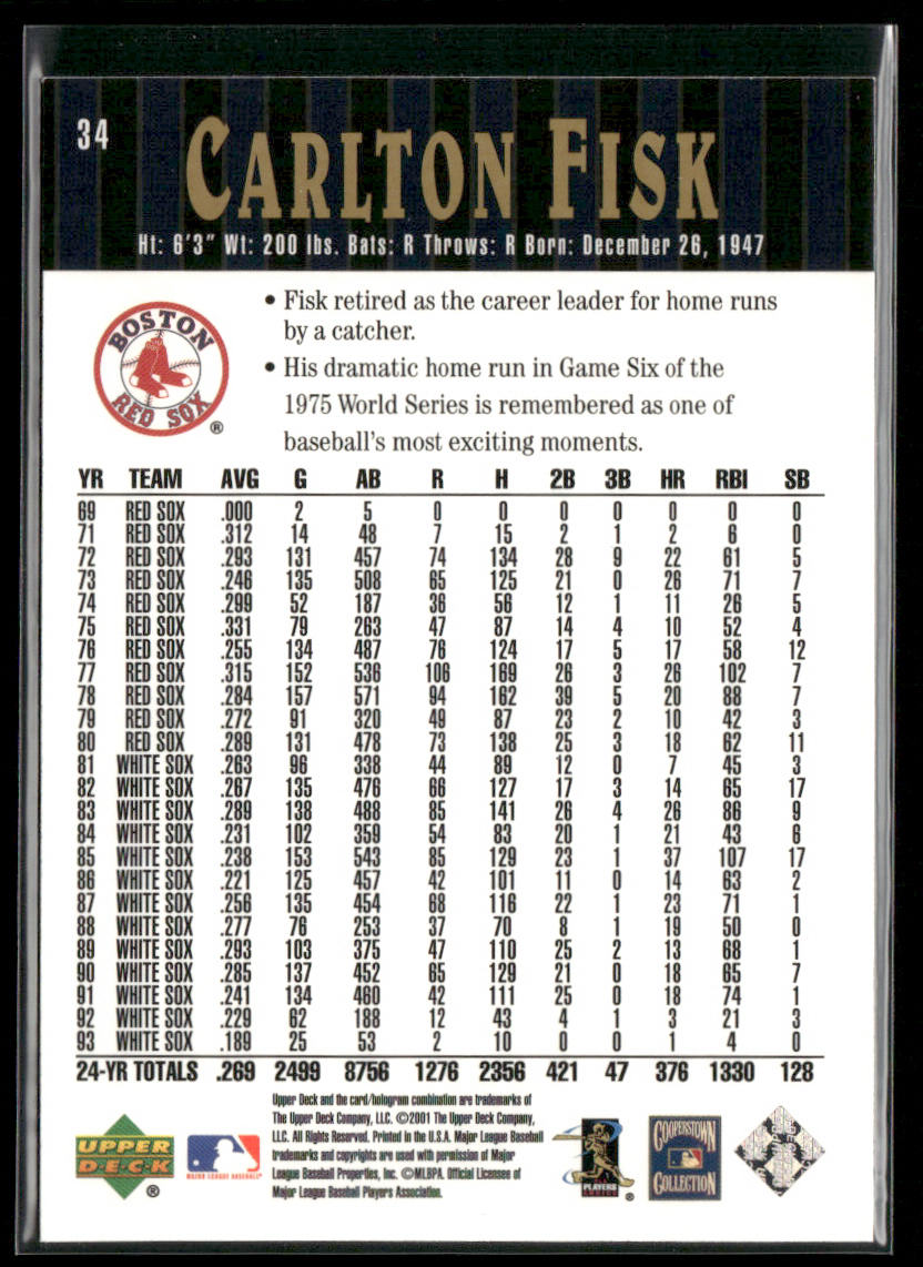 Carlton Fisk 2001 Upper Deck Hall of Famers #34 Boston Red Sox
