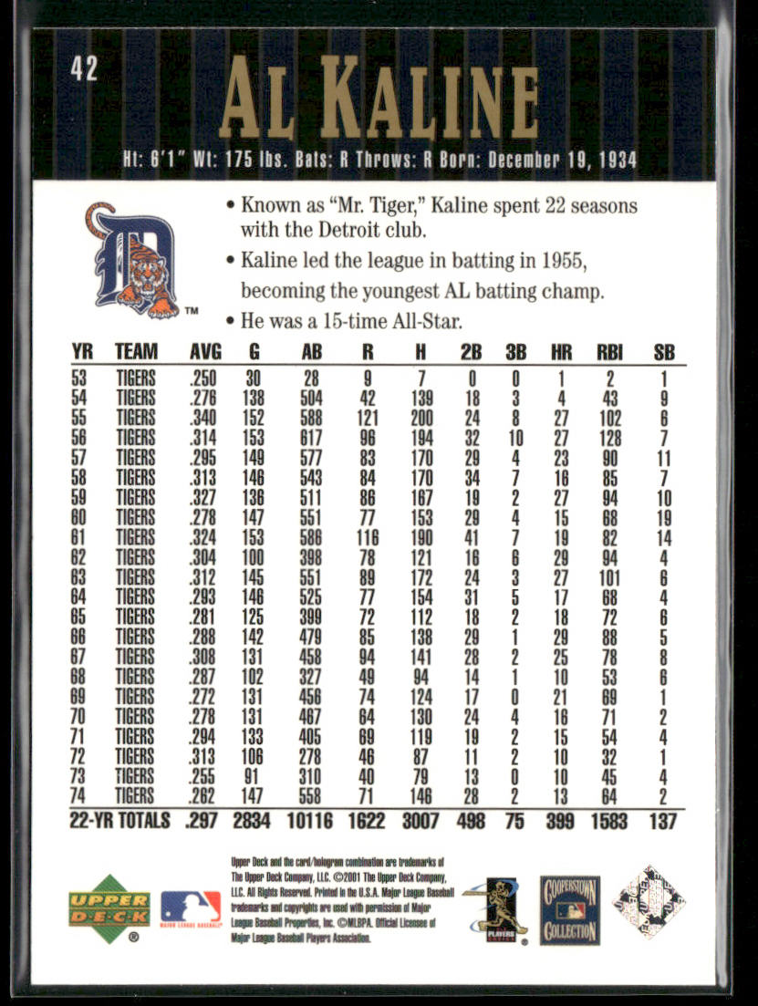 Al Kaline 2001 Upper Deck Hall of Famers #42 Detroit Tigers