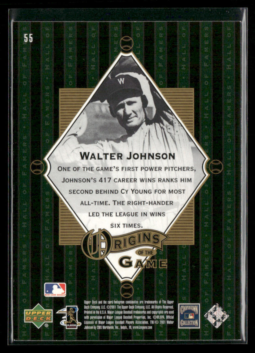 Walter Johnson 2001 Upper Deck Hall of Famers #55 Washington Senators