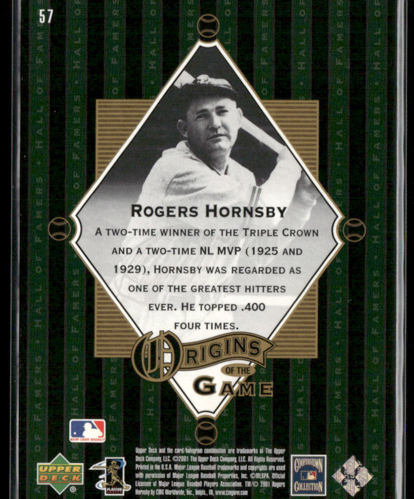 Rogers Hornsby 2001 Upper Deck Hall of Famers #57 St. Louis Cardinals
