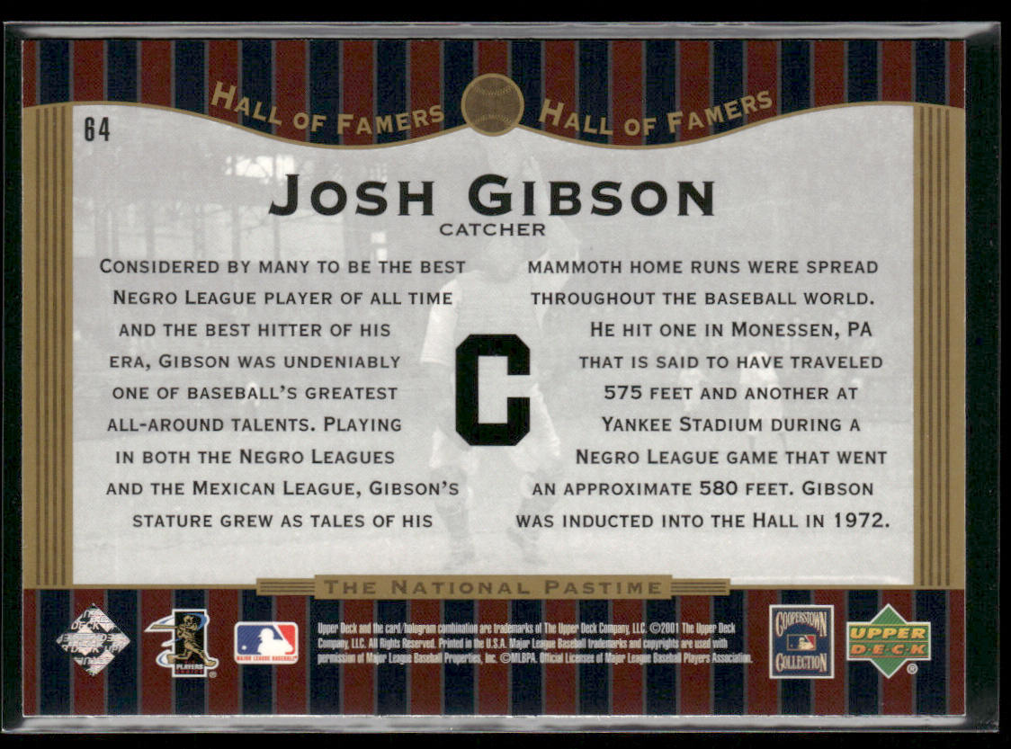Josh Gibson 2001 Upper Deck Hall of Famers #64 Pittsburgh Crawfords