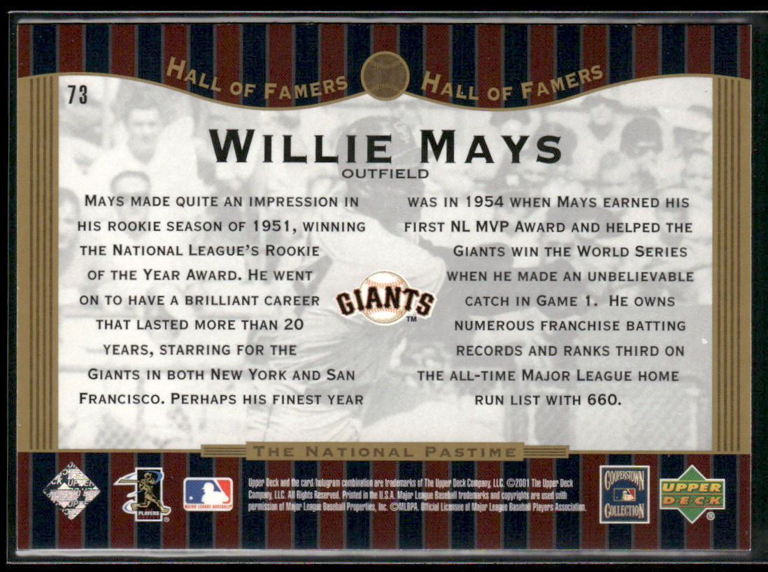 Willie Mays 2001 Upper Deck Hall of Famers #73 New York Giants